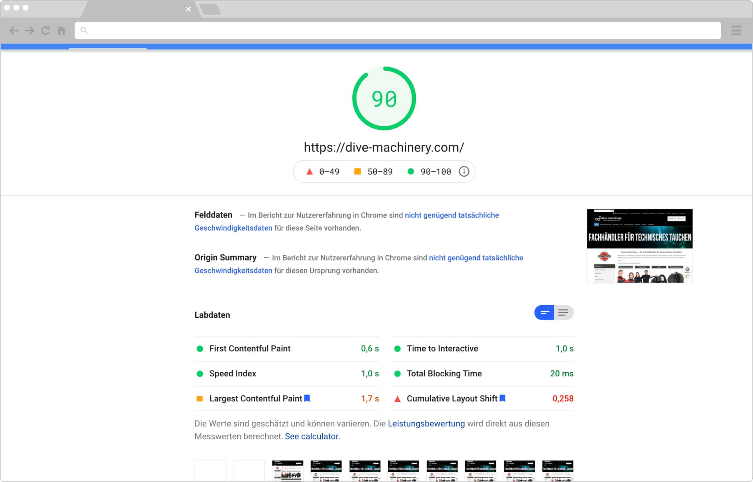 Website Performance Optimierung dive-machinery