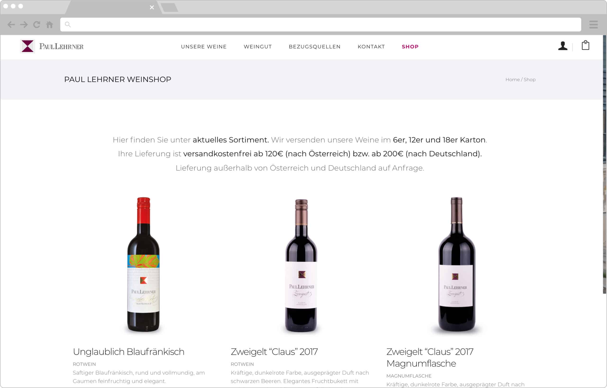 Website Relaunch Weingut Paul Lehrner Webshop